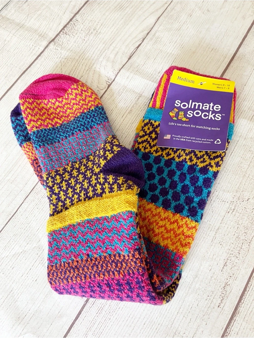 Solmate socks sz 8-10 Carnation multi colored knee socks